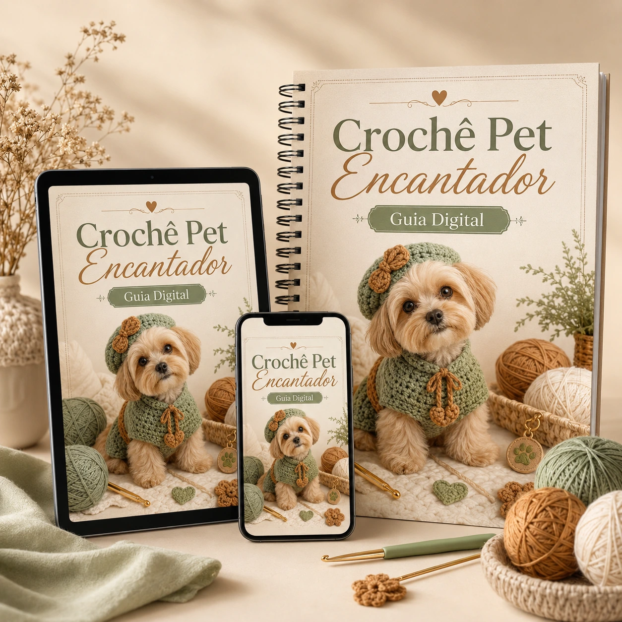 Mockup do guia Crochê Pet Encantador